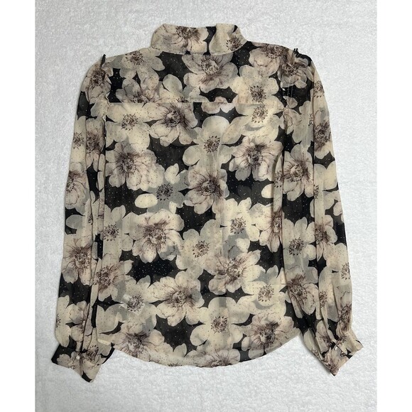 PAIGE Floral Sheer Tie Neck Blouse Women’s L Multi Romantic Swiss Dot - Picture 3 of 15